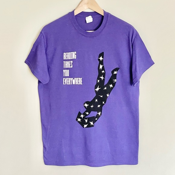 NEW Reading Takes You Everywhere Graphic Purple T Shirt Adult size Medium - Picture 2 of 6